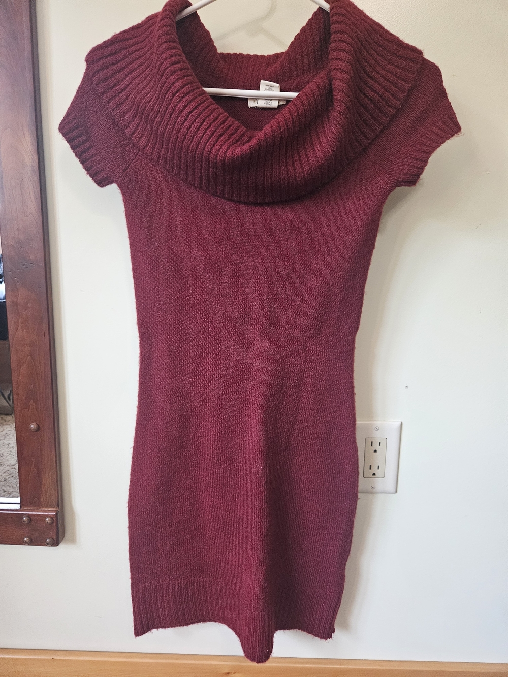 Love Rocks Burgundy Cowl Neck Short-Sleeve Sweater Dress
